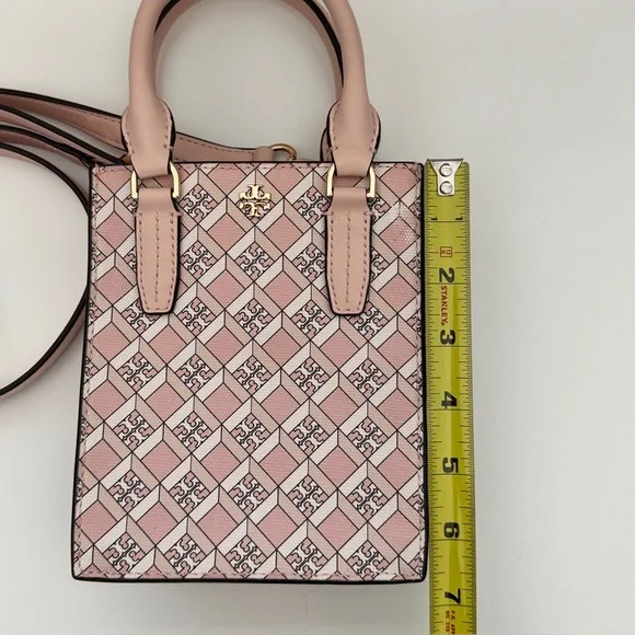 Tory Burch Pink Blush Geo Logo Pattern Mini Shopper Bag Crossbody Bag Purse - Picture 9 of 13